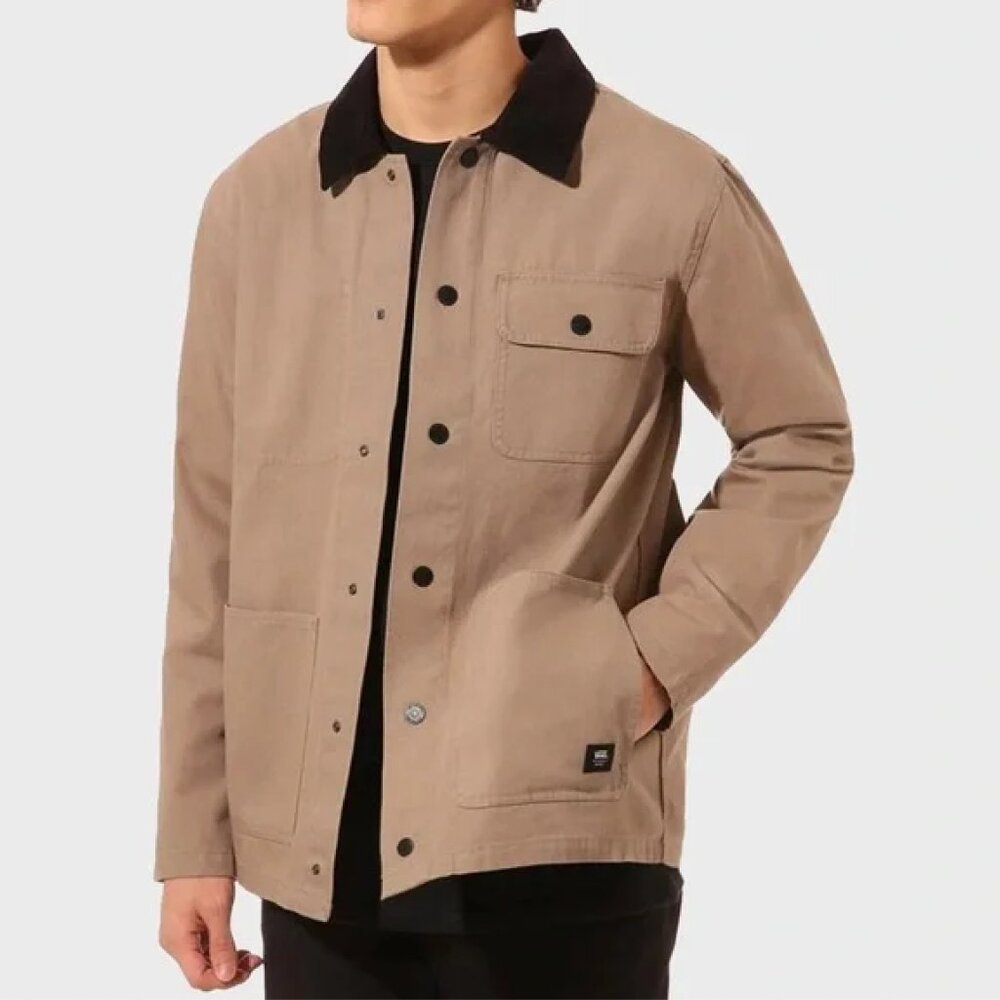 Vans Drill Chore Coat Jacket Military Khaki 100% Cotton Corduroy Collar Medium